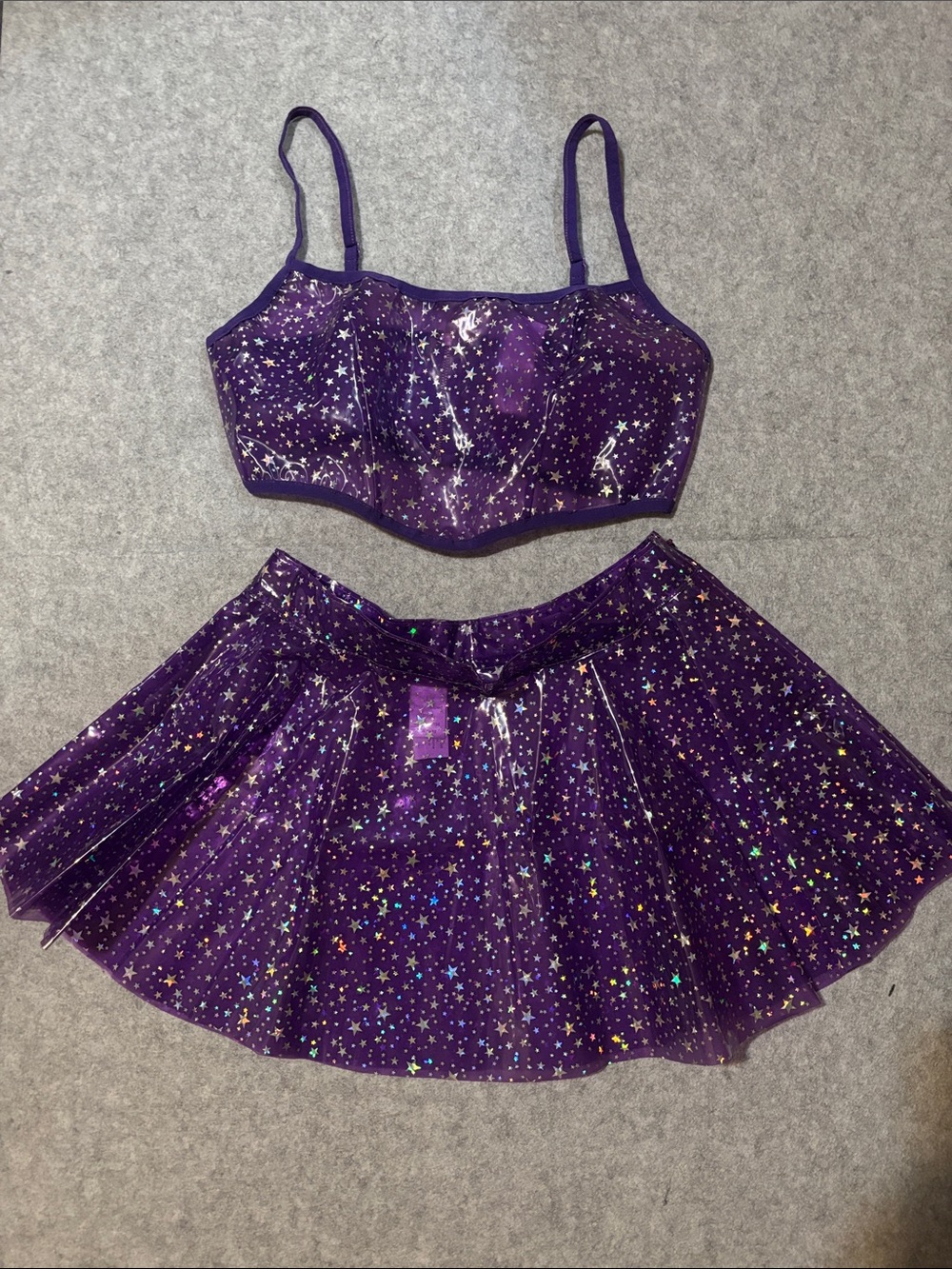 iHeartRaves Purple PVC Star Sparkle Two-Piece Skirt Set